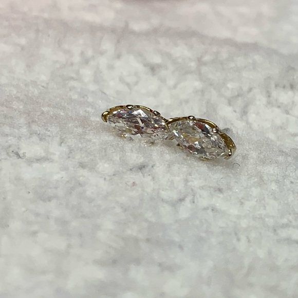 Dainty Gold Tone Marquise Cut CZ Post Earrings - Picture 7 of 7